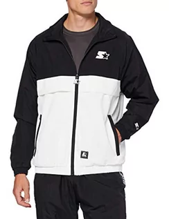 Kurtki męskie - STARTER BLACK LABEL Kurtka męska Crinkle Jogging Track Jacket z wyszywanym logo, sportowa kurtka streetwear, czarna/biała, rozmiar S do XXL, czarny/biały, S - grafika 1