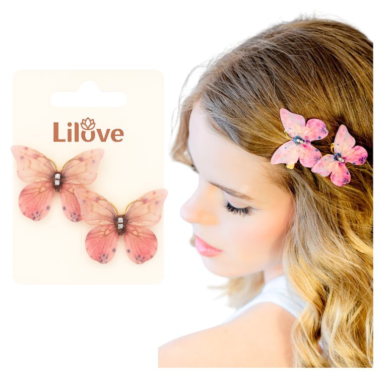 Spinka do Włosów Różowa Złota Zestaw 2 Sztuki Wsuwka z Cyrkoniami Motyl