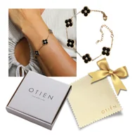 Bransoletki - Bransoletka Damska Czarna Czterolistna Koniczynka z Cyrkoniami - miniaturka - grafika 1