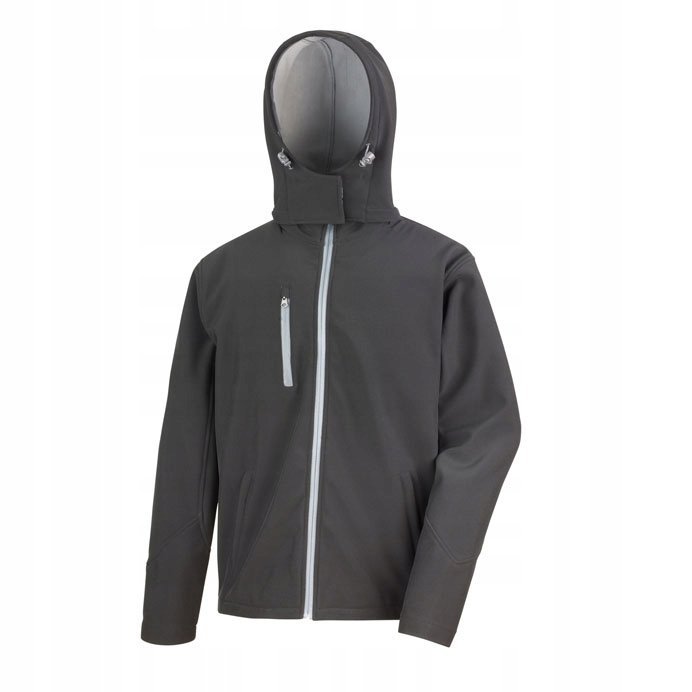 Kurtka męska Soft Shell z kapturem rozpinana Czarny/Szary r. M