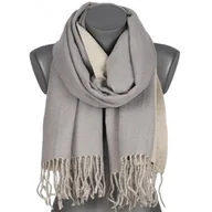 Apaszki i szaliki damskie - Szalik damski szal bawełniany DWUSTRONNY z frędzlami AX-163-9 ciemny szary - miniaturka - grafika 1