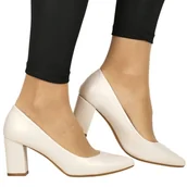 Czółenka - DAMSKIE CZÓŁENKA NA SŁUPKU SERGIO LEONE PB414 BEŻOWE PERŁOWE - Sergio Leone - miniaturka - grafika 1