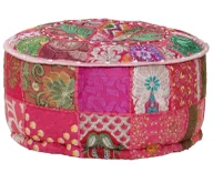 Pufy i podnóżki - Okrągła różowa pufa patchwork - Reo 3X - miniaturka - grafika 1