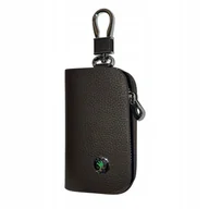 Etui na klucze - SKÓRZANE ETUI na klucze SKODA logo KLUCZYK brelok ELEGANCKI brąz - miniaturka - grafika 1