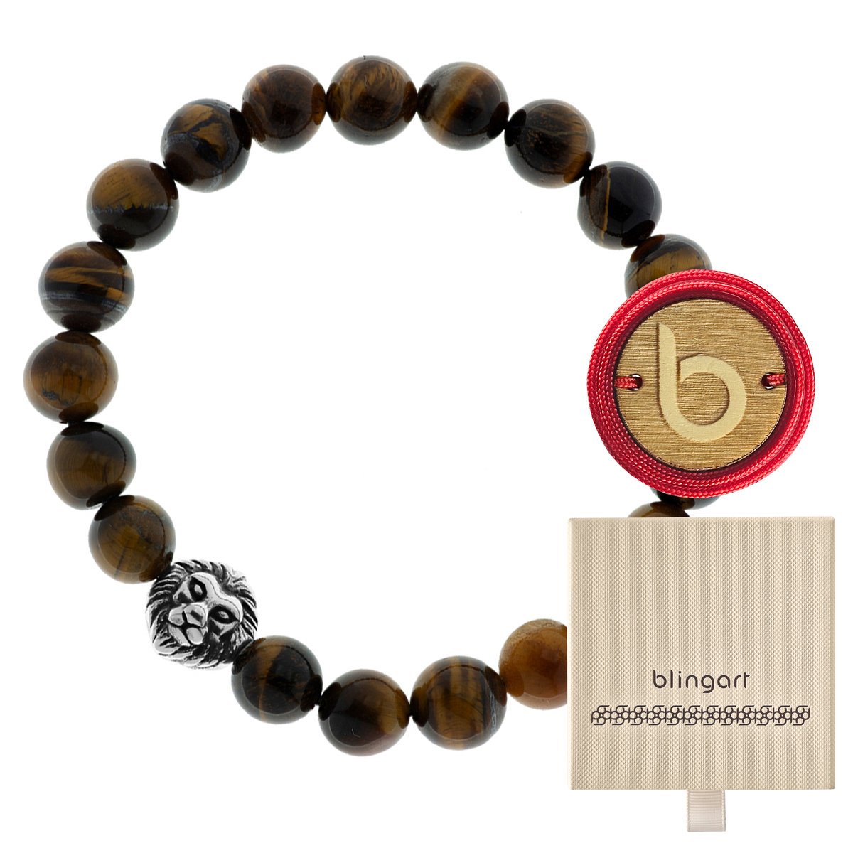 Bransoletka męska tygrysie oko kamienie naturalne głowa lwa stal BLINGART