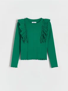 Reserved - Bawełniana koszulka z falbankami - zielony - Bluzki dla dziewczynek - miniaturka - grafika 1