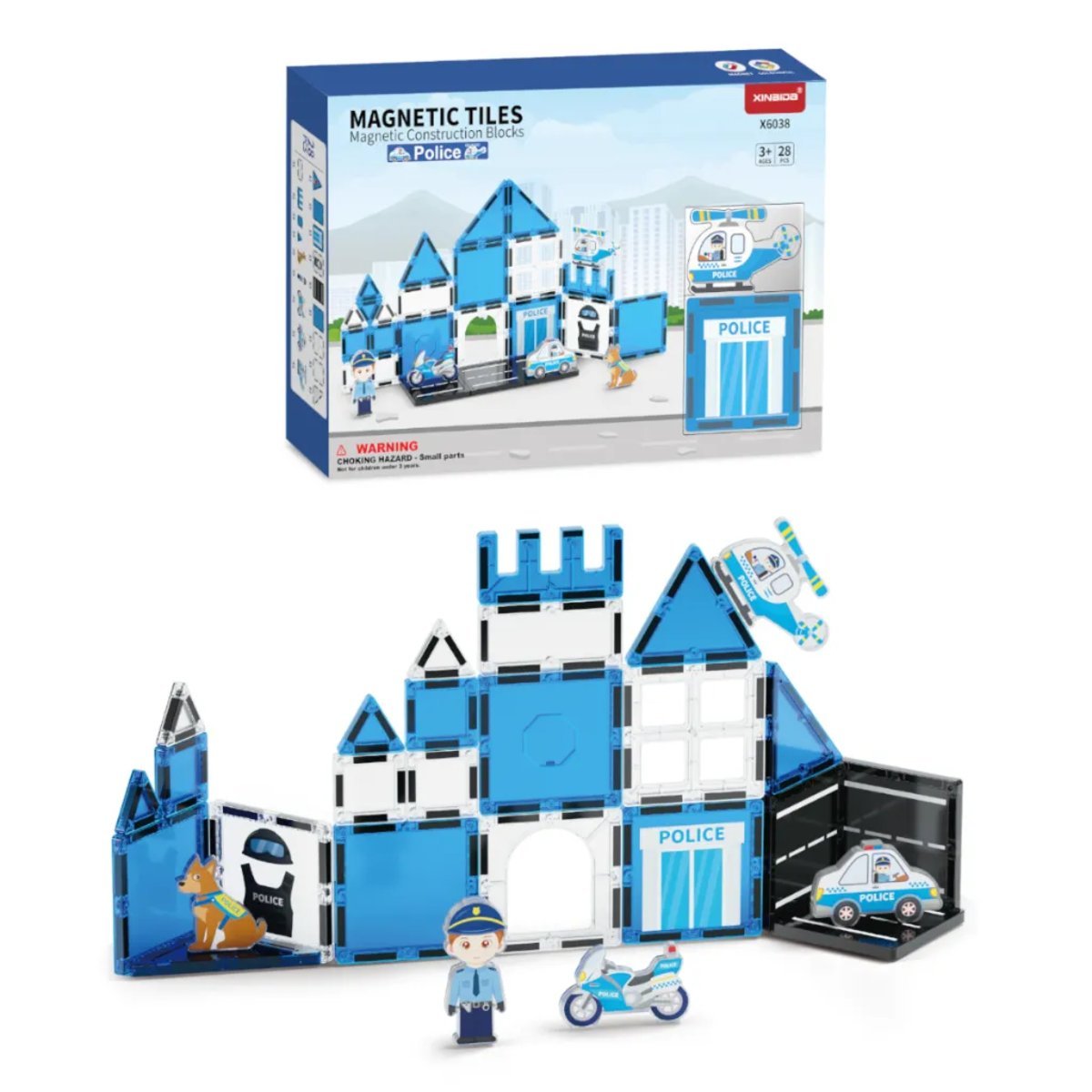Klocki magnetyczne policja komisariat 28 el. – Magnetic Tiles 3+