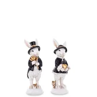 Wielkanoc - Figurka królik w kapeluszu 10 x 3,5 cm czarno-biała mix wzorów - miniaturka - grafika 1