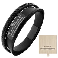 Bransolety męskie - Bransoletka z GRAWEREM męska skórzana CZARNA stal - miniaturka - grafika 1