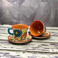 Kubki - Mały kubek ceramiczny z podstawką ręcznie zdobiony „Owocowa energia” 120ml - miniaturka - grafika 1