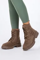 Botki damskie - Botki Sergio Leone damskie workery na platformie sznurowane brązowe TR915 - miniaturka - grafika 1