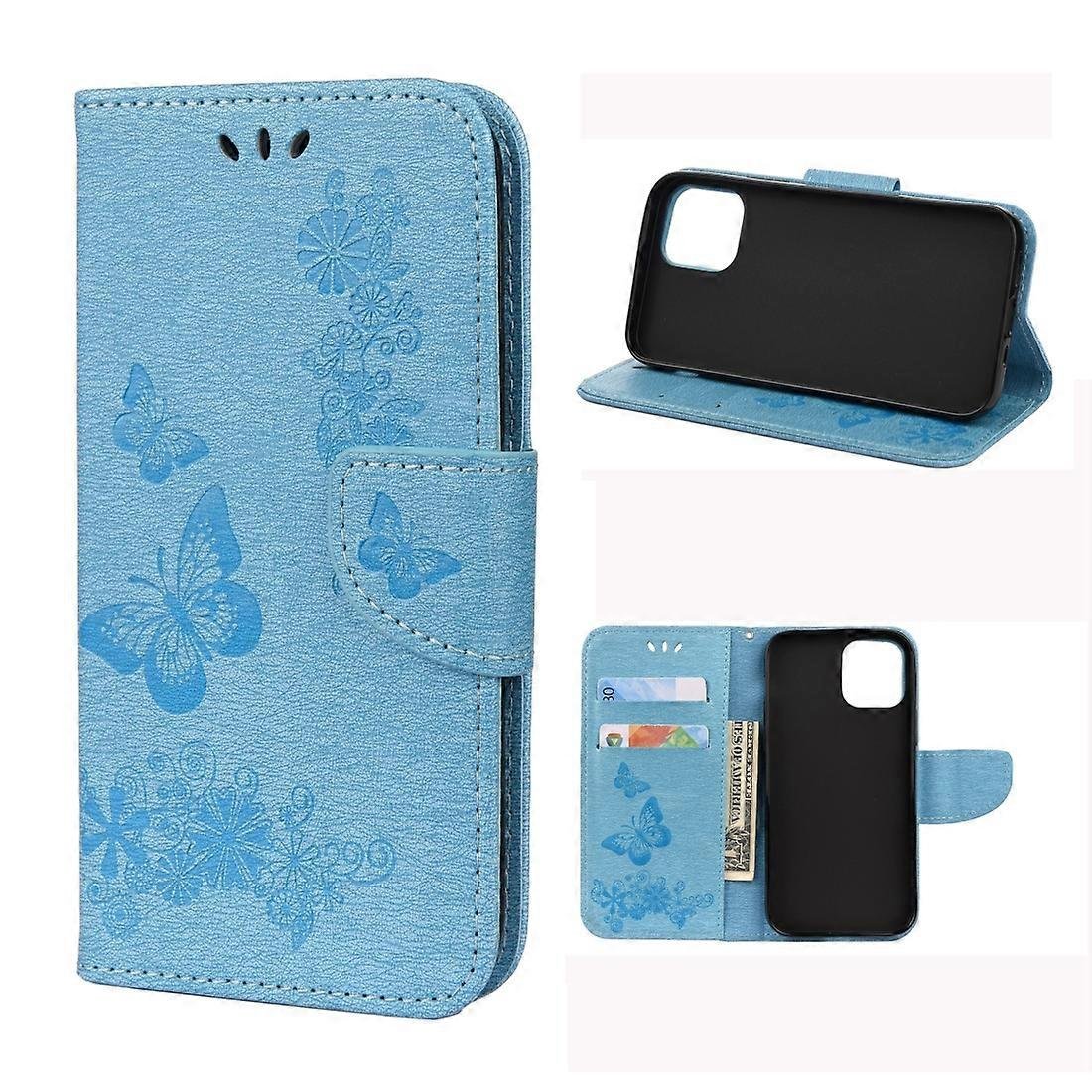 Dla iPhone 12 mini Vintage Wytłaczany kwiatowy wzór motyla Poziome skórzane etui z klapką z miejscem na kartę i uchwytem oraz portfelem i smyczą Ni...