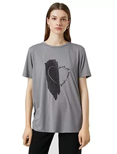 Koton Damska koszulka z nadrukiem Silvery Short Sleeve Relax Fit, Szary (031), S - Koszulki i topy damskie - miniaturka - grafika 1
