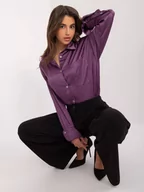 Koszule damskie - Koszula klasyczna fioletowy elegancki dekolt kołnierzyk rękaw długi kieszeń - miniaturka - grafika 1