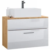 Szafki łazienkowe - Szafka pod umywalkę z blatem LUPO LP7 dąb artisan / biały połysk - miniaturka - grafika 1