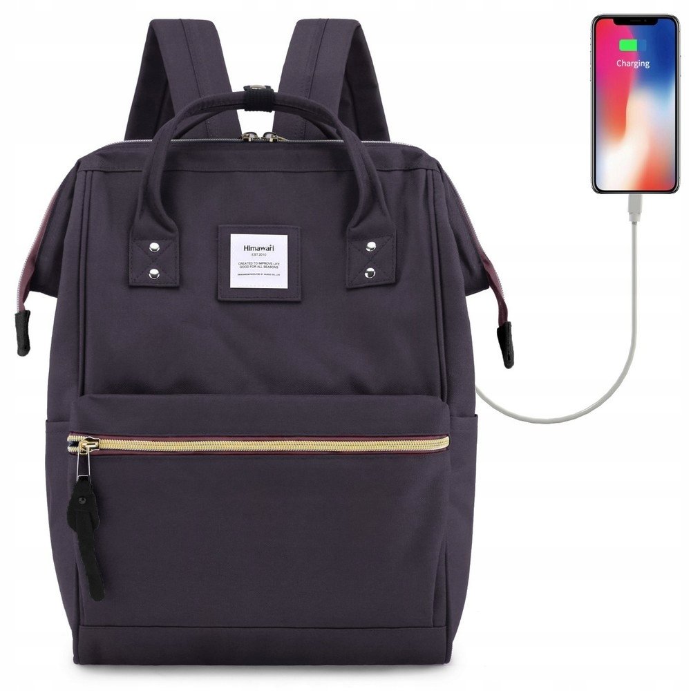 Damski plecak szkolny Himawari 9001 Usb 14,1 ciemnofioletowy