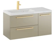 Szafki łazienkowe - Szafka Wisząca Z Umywalką RON 90 cm D Lewa - Cappuccino Mat - Uchwyty Złote Szczotkowane - miniaturka - grafika 1