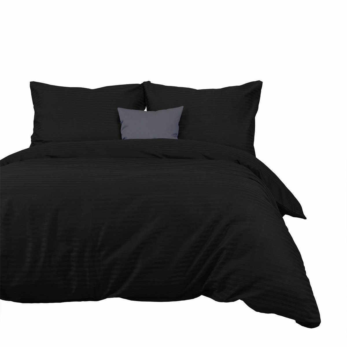 Pościel satynowa 240x220 czarna pasy jednobarwna Cizgili adamaszkowa