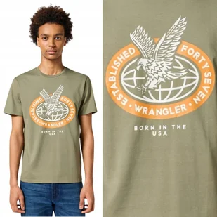 Wrangler AMERICANA TEE Olive T-Shirt zielona bawełniana koszulka nadruk L - Koszulki męskie - miniaturka - grafika 1