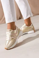 Sneakersy damskie - Złote sneakersy damskie na białej platformie różowe wstawki sznurowane Casu LA295-41 - miniaturka - grafika 1