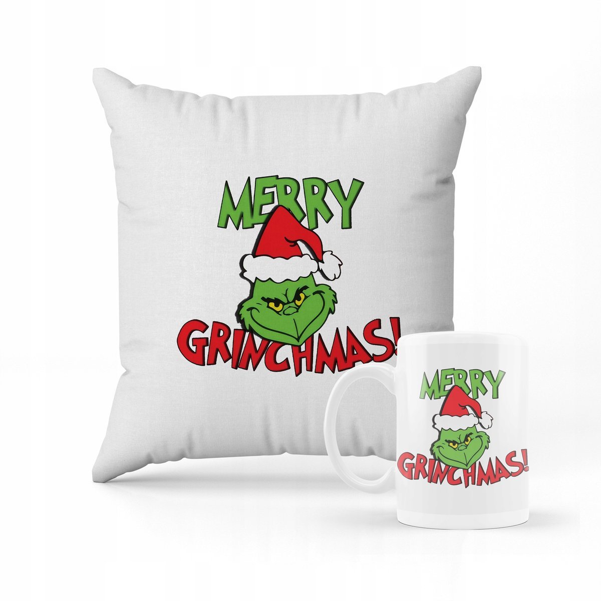 ZESTAW PODUSZKA + KUBEK Prezent Na Święta Grinch + IMIĘ 2