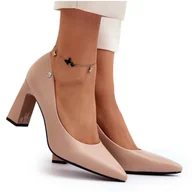 Czółenka - Vinceza Czółenka Na Słupku Eko Skóra Beżowe Giseleni beżowy - miniaturka - grafika 1