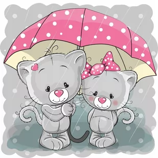 Naklejka na ścianę dla dzieci Kotki z parasolem, 70x70 cm - Naklejki na ścianę Naklejka na ścianę dla dzieci Kotki z parasolem, 70x70 cm - Naklejki na ścianę - miniaturka - grafika 1