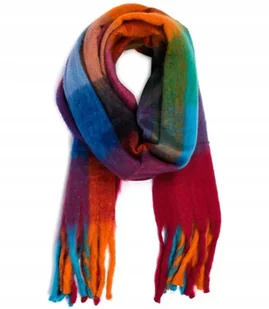 Kolorowy jesienny gruby Szal Szalik Damski ciepły w kratę frędzle 200x50 cm - Apaszki i szaliki damskie - miniaturka - grafika 1