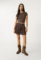 Spódnice - Stradivarius Mini spódniczka z falbanami Brązowy XS - miniaturka - grafika 1