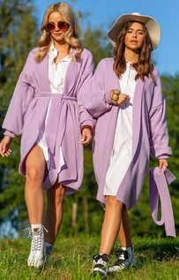Swetry damskie - Kaszmirowy elegancki kardigan z paskiem w kolorze fioletowym F1120, Kolor fioletowy, Rozmiar L/XL, Fobya - grafika 1