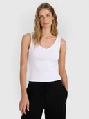 Koszulki i topy damskie - 4F Top slim z prążkowanej dzianiny damski - biały L - miniaturka - grafika 1