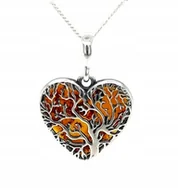 Wisiorki - Wisiorek srebrny z bursztynem ORYGINALNA ZAWIESZKA ze srebra serce - miniaturka - grafika 1