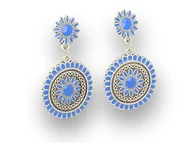 Kolczyki - Klipsy do uszu srebrne niebieskie wiszące - miniaturka - grafika 1