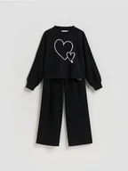 Spodnie i spodenki dla dziewczynek - Reserved - Bawełniany komplet - czarny - miniaturka - grafika 1