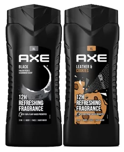 Axe, Żel pod prysznic MIX Leather & Cookies + Black, 2x400ml - Żele pod prysznic dla mężczyzn - miniaturka - grafika 1