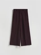 Spodnie damskie - Reserved - Spodnie wide leg z kantem - ciemnobrązowy - miniaturka - grafika 1