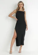 Sukienki - Czarna Sukienka na Cienkich Ramiączkach z Odkrytymi Plecami Napi - miniaturka - grafika 1