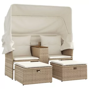 2-osobowa sofa ogrodowa z zadaszeniem i stołkami, beżowa, rattan PE Lumarko! - Sofy ogrodowe - miniaturka - grafika 3