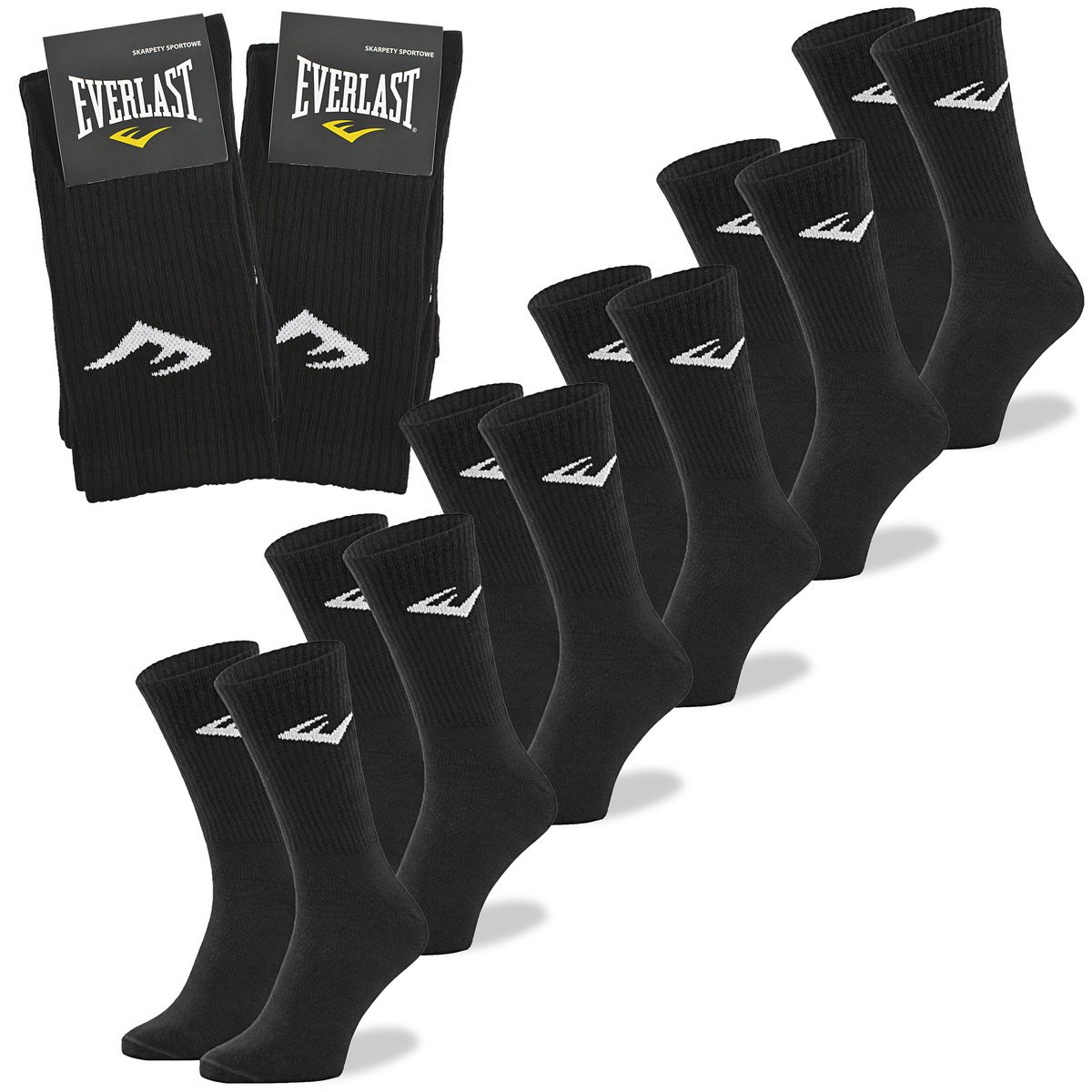 EVERLAST Skarpety Męskie 6 par Sportowe Długie Czarne Rozmiar 43-46