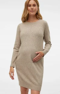 VERO MODA MATERNITY SUKIENKA CIĄŻOWA BEŻOWA DZIANINOWA S JME - Sukienki - miniaturka - grafika 1