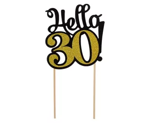 Godan Topper na tort Hello 30! złoto-czarny z brokatem - 1 szt. PF-DP30 - Urodziny dla dorosłych - miniaturka - grafika 1