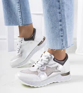 Botki damskie - Białe metaliczne sneakersy Torres-38 - miniaturka - grafika 1