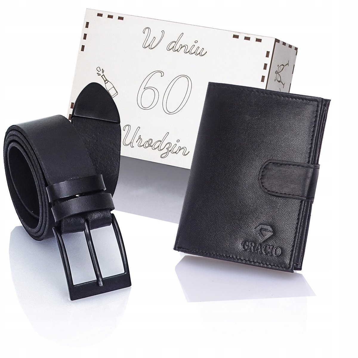 Szykowny klasyczny zestaw męski portfel RFID i pasek GRACIO skóra naturalna