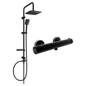 Panele prysznicowe - Mexen Sven zestaw prysznicowy natynkowy z deszczownicą i baterią prysznicową termostatyczną Kai, czarny - miniaturka - grafika 1