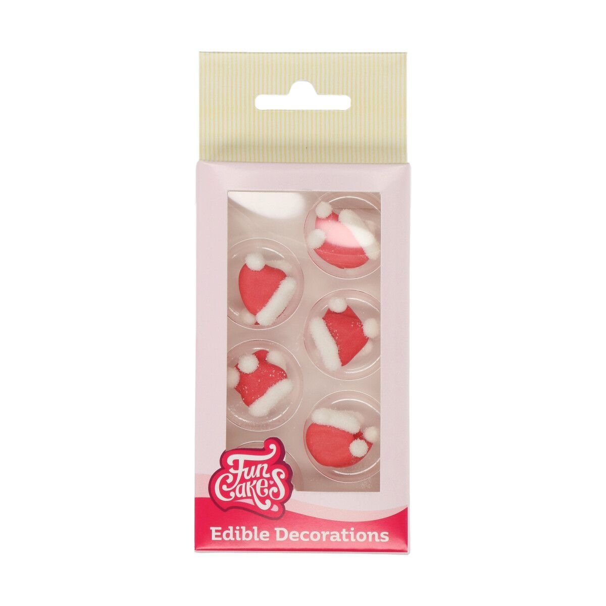Dekoracje cukrowe świąteczne CZAPKA MIKOŁAJA FunCakes, zestaw 12 szt.