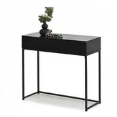 Konsole i sekretarzyki - Minimalistyczna Konsola Nora 80CM Czarne Drewno Z Szufladą - miniaturka - grafika 1