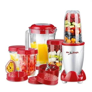 GOURMETmaxx Smoothie Maker 18-częściowy zestaw | mikser stojący w zestawie 4 kubki to-go z pokrywkami, 2 nasadki do noży i sitko do sokowirówki, akcesoria odporne na zmywarkę i szczelne [400 W] - Blendery kielichowe - miniaturka - grafika 1