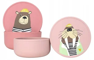 Silikonowe miski dla dzieci So&So 2szt z pokrywką różowy zestaw miś i mors - Zestawy naczyń dla dzieci - miniaturka - grafika 1