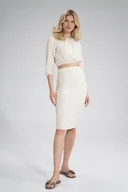 Spódnice - Ołówkowa spódnica z gumką w pasie szara melanż biała S - miniaturka - grafika 1