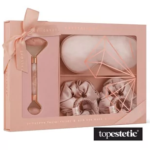 Crystallove Crystallove Rose Quartz Home Spa Set ZESTAW Masażer do twarzy z kwarcu różowego 1 szt + Opaska z jedwabiu 1 szt + Gumka do włosów z jedwabiu 4 szt - Pozostałe akcesoria do kąpieli i SPA - miniaturka - grafika 1